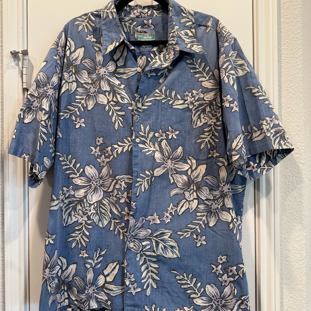 Vintage Reyn Spooner Blue Floral Casual Button Down Shirt